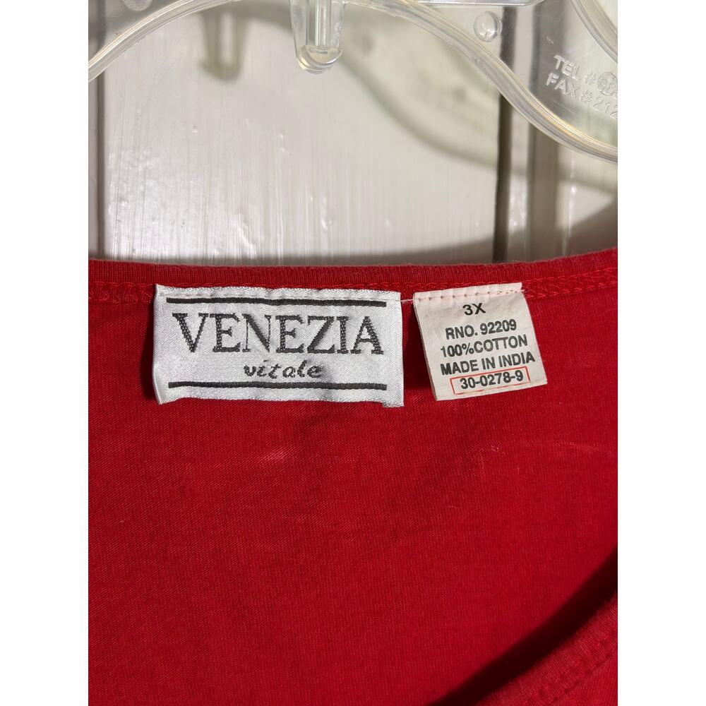 Venezia Vitale Red Embroidered Cotton Boho Lace Up Tunic Top - Plus Size 3X - Picture 3 of 10